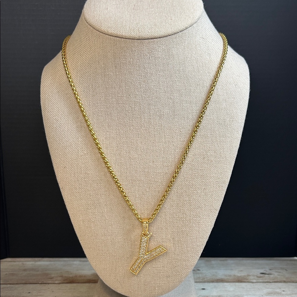 18k Gold Plated Y Initial Pendant Necklace